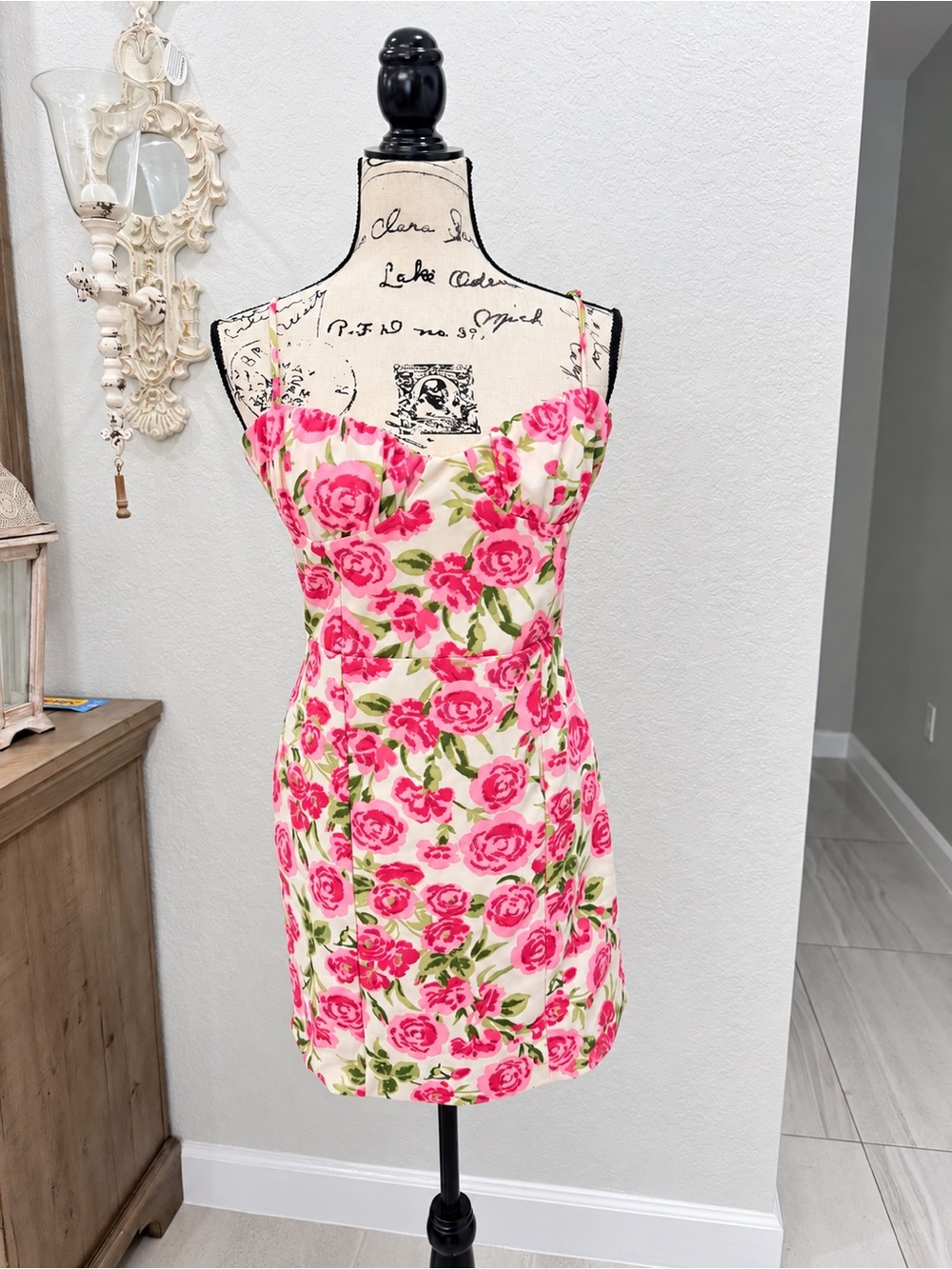 Zara Pink Rose Print Sweetheart Mini Dress size XL